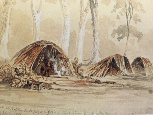 An Aboriginal camp in Brisbane, typical of the era