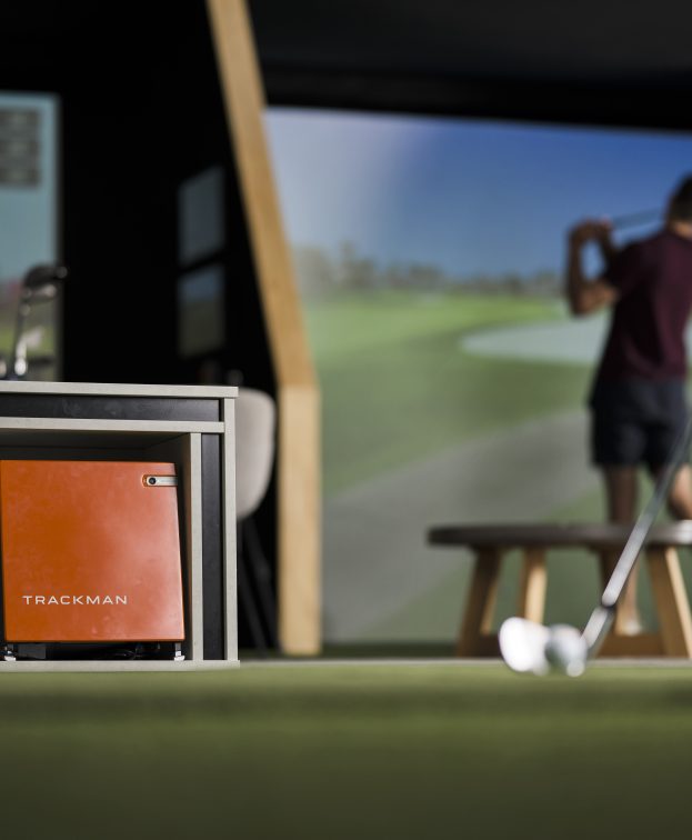 A close up on the Trackman device that forms part of the Golf Simulator functionality.